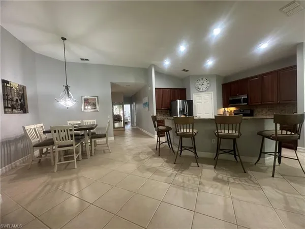 a view of a dining area with furniture