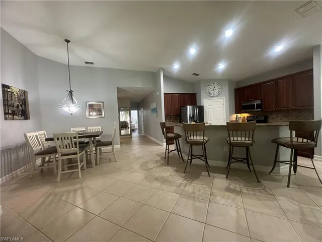 a view of a dining area with furniture