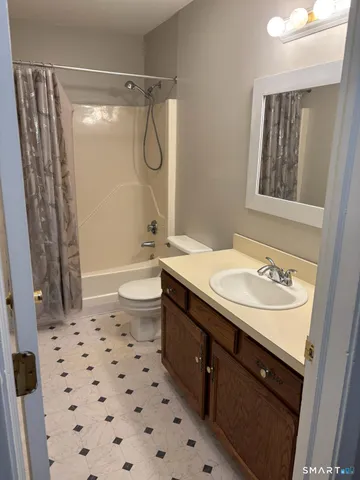 a bathroom with a sink a toilet a shower and a mirror
