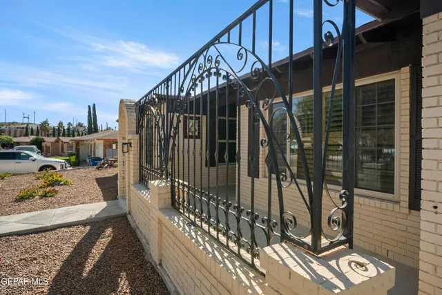 a view of a porch with a door