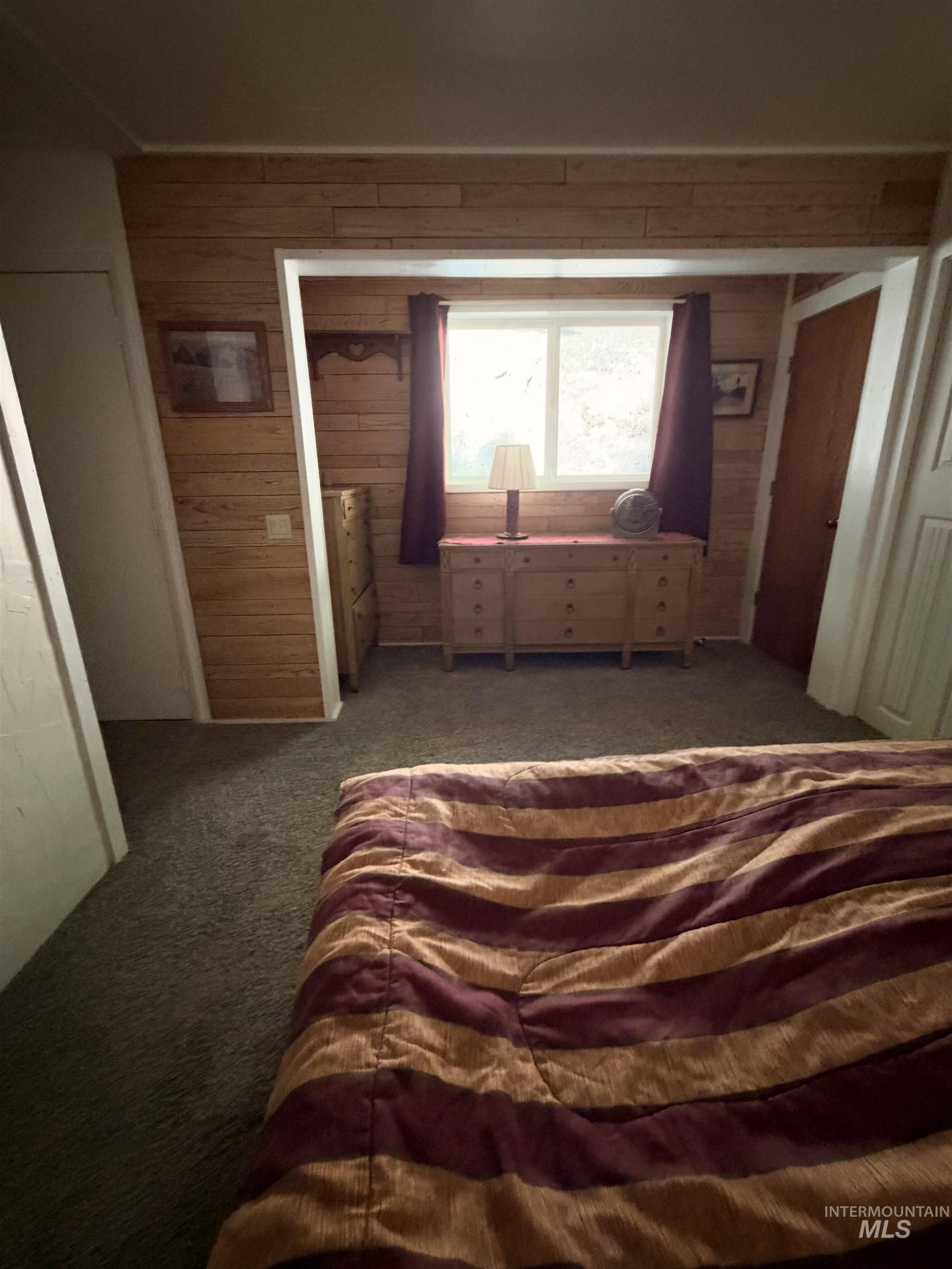 687 Big Cedar Road Kooskia, ID 83539 - Photo 23 of 37 Wood-paneled accent walls, window with natural light, and plush carpet flooring