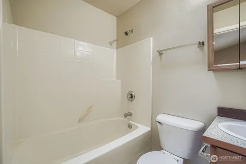 a white toilet sitting next to a bath tub