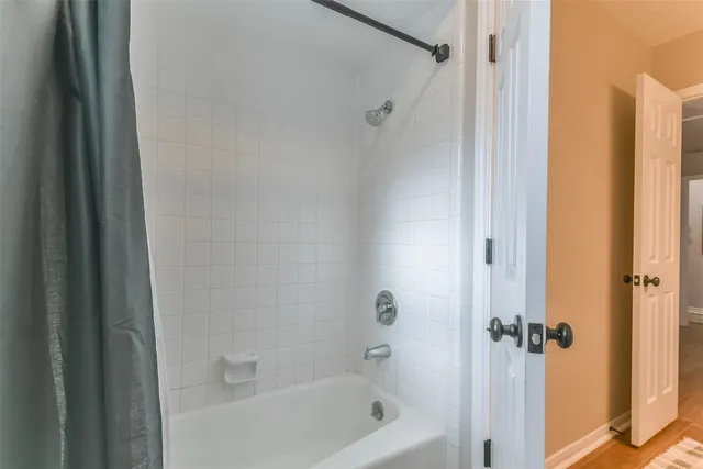 a bathroom with a bathtub