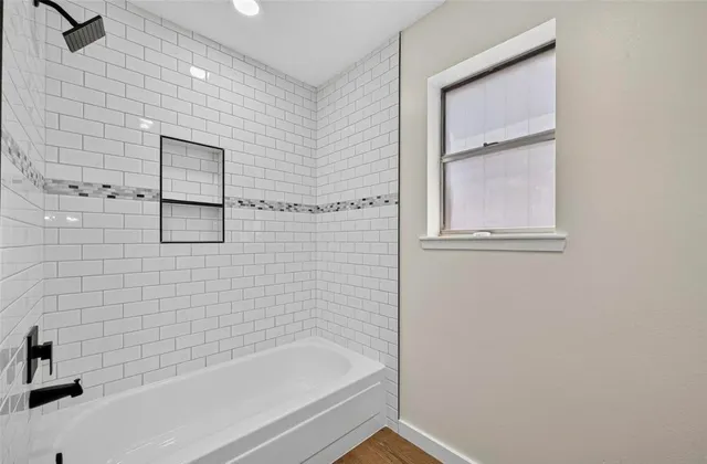 a bathroom with a bathtub