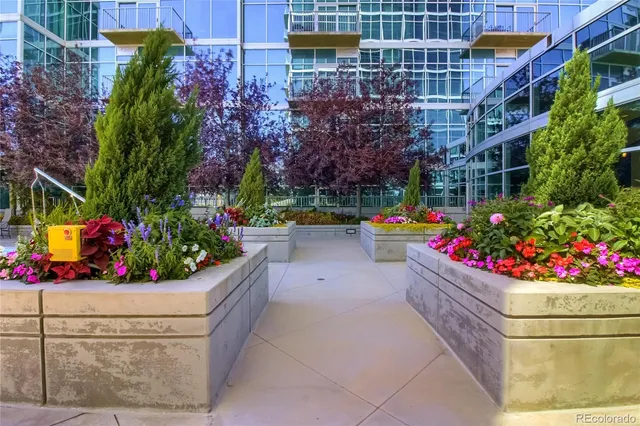 a view of a filled with a flower garden