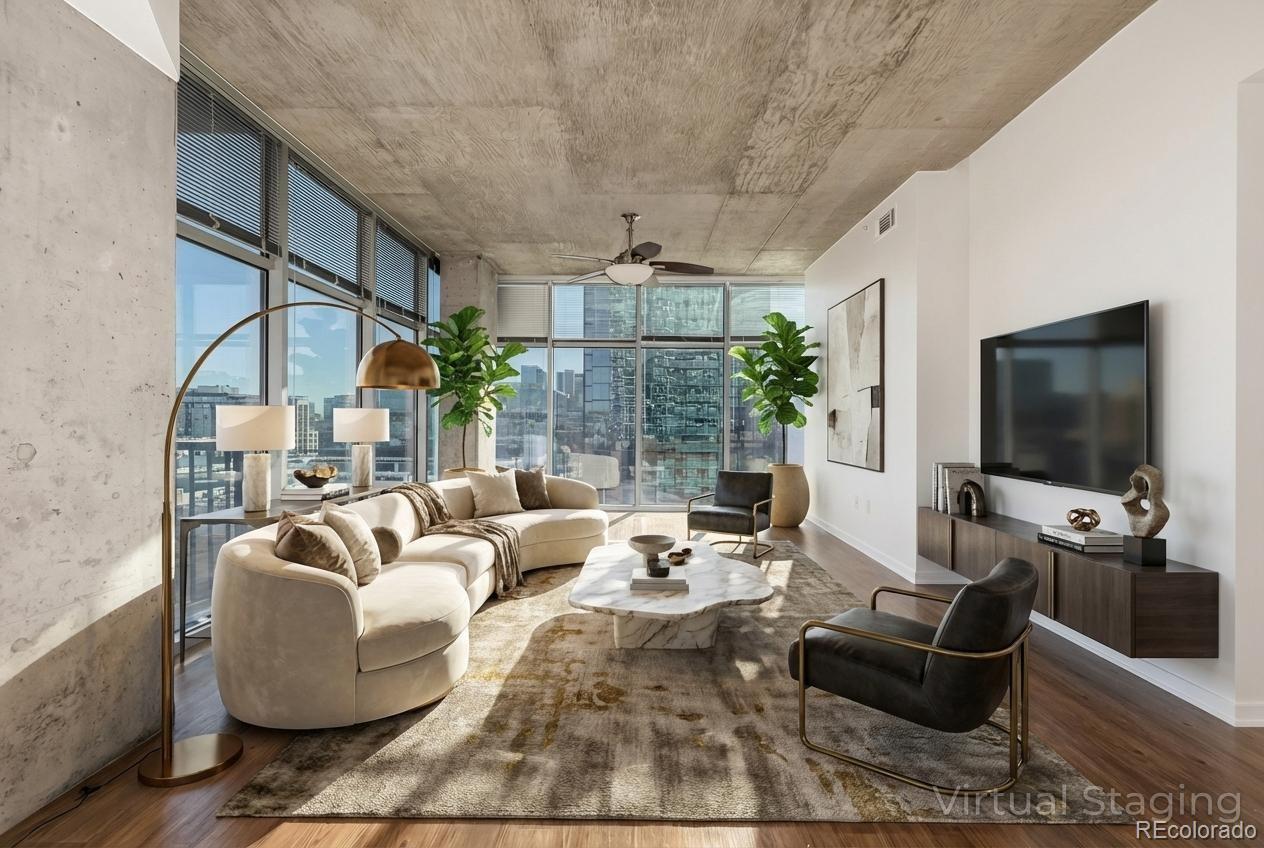 1700 Bassett Street, Unit 1012 Denver, CO 80202 - Photo 4 of 48 a living room with furniture and a flat screen tv