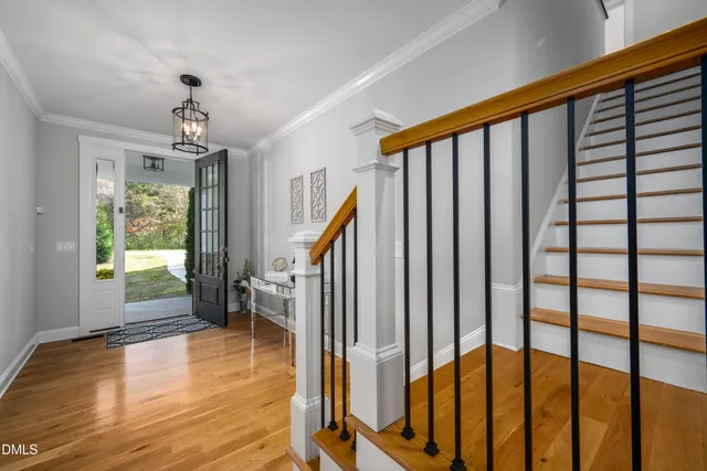 a view of a hallway with windows