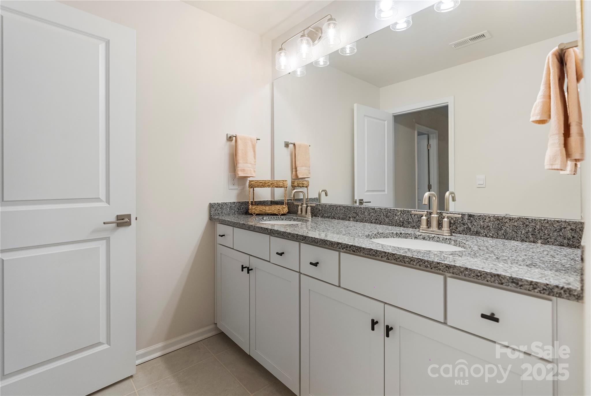 141 Rhuidean Court Troutman, NC 28166 - Photo 26 of 29 a bathroom with a granite countertop sink and a mirror