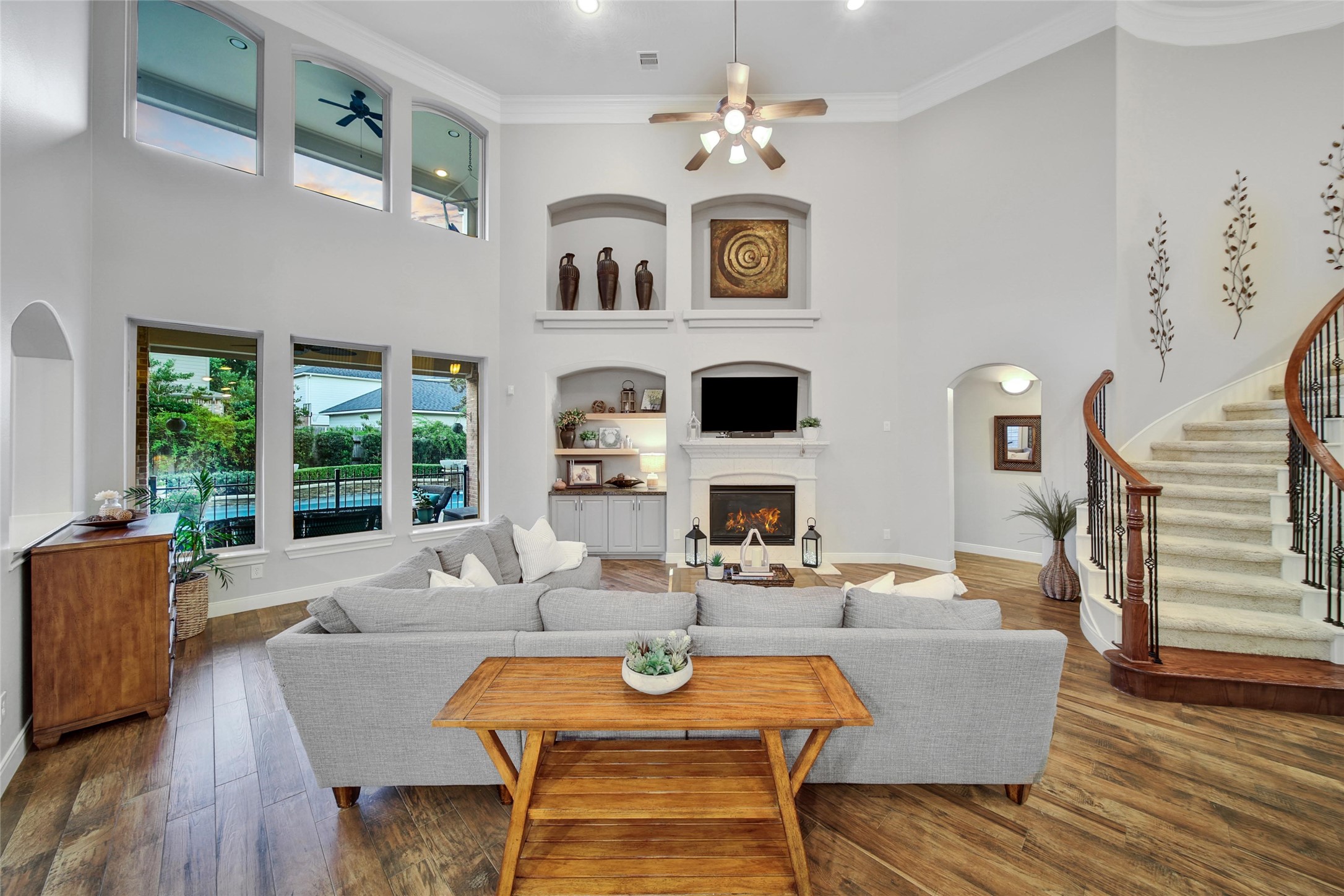 5902 Royal Hill Court Kingwood, TX 77345 - Photo 12 of 43 a living room with furniture fireplace and wooden floor