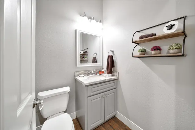 a bathroom with a toilet a sink and mirror