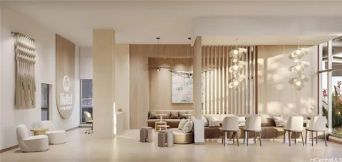 a living room with furniture and large windows