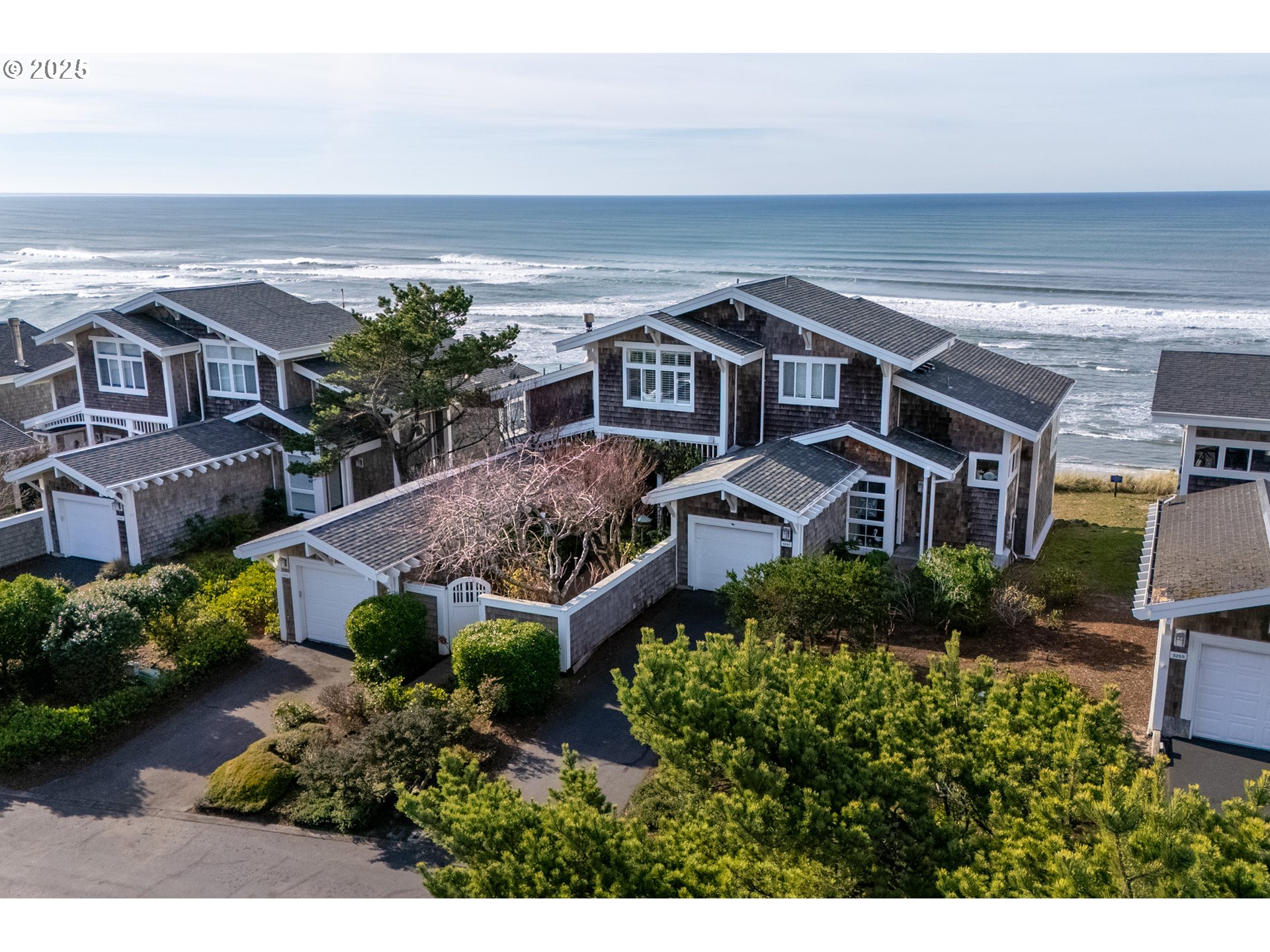 a aerial view of a house with a big yard plants and large trees