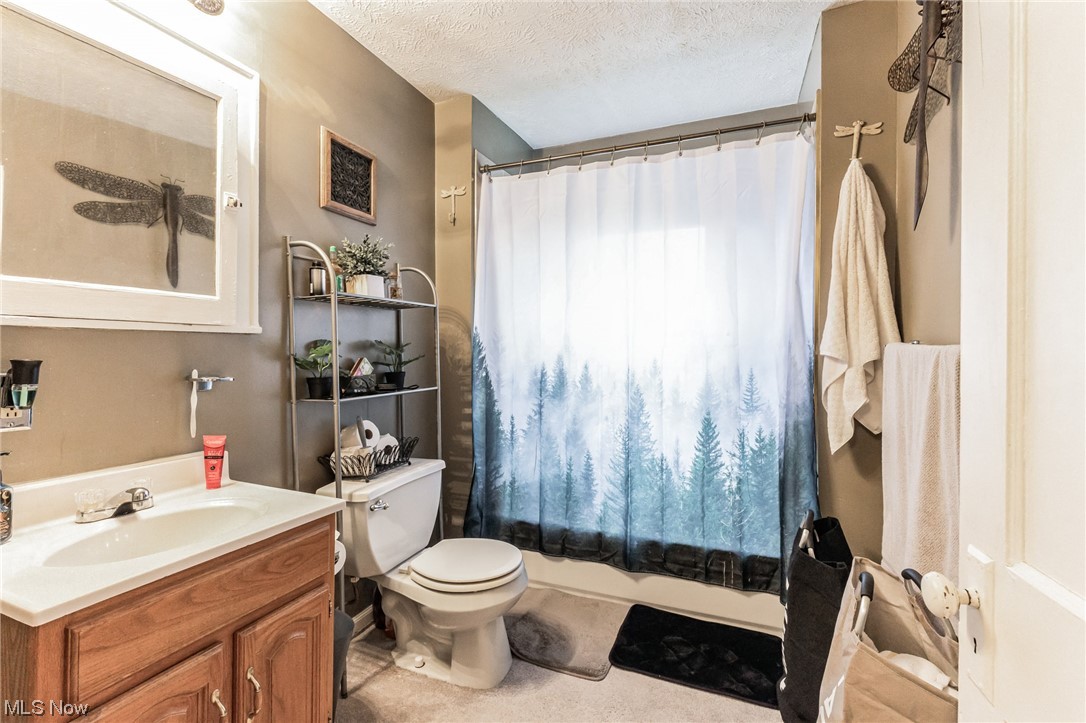 5880 State Road Cleveland, OH 44134 - Photo 14 of 21 Bathroom featuring toilet, a textured ceiling, and oversized vanity
