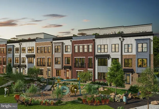 front view of a building with a garden