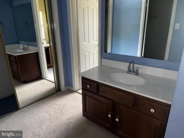 a bathroom with a sink double vanity and a mirror