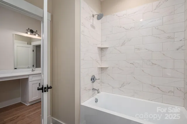 a bathroom with a bathtub