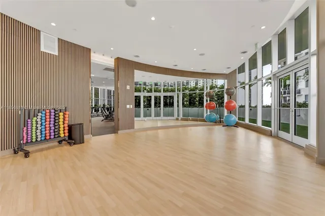 a view of a room with gym equipment