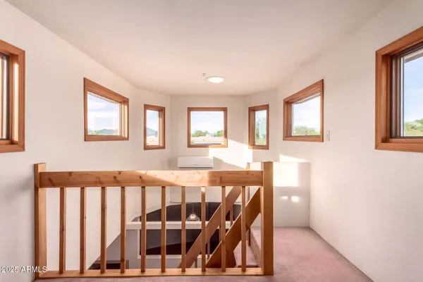 an aerial view of a backyard with outdoor space