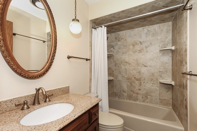 42W930 McDonald Road Elgin, IL 60124 - Photo 17 of 20 a bathroom with a granite countertop sink mirror toilet and shower