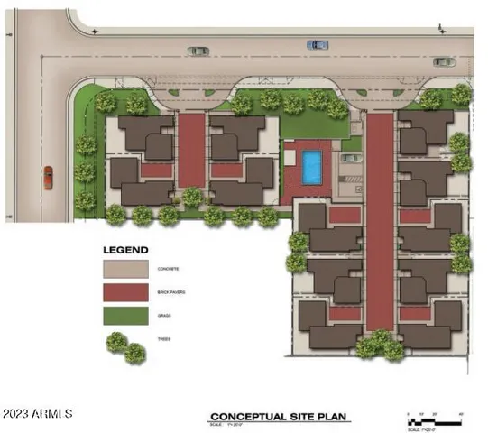 a view of a building with a garden