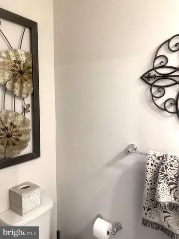 a bathroom with a toilet and a shower curtain