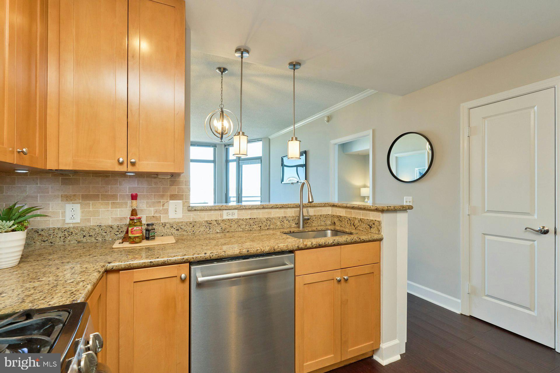 3650 South Glebe Road, Unit 652 Arlington, VA 22202 - Photo 5 of 54 a kitchen with stainless steel appliances granite countertop a sink a stove and a wooden floors