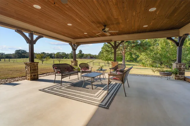 a building outdoor space with seating