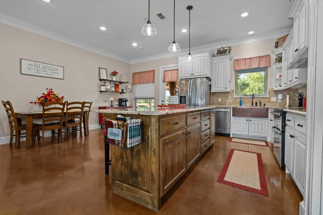 a kitchen with lots of counter top space