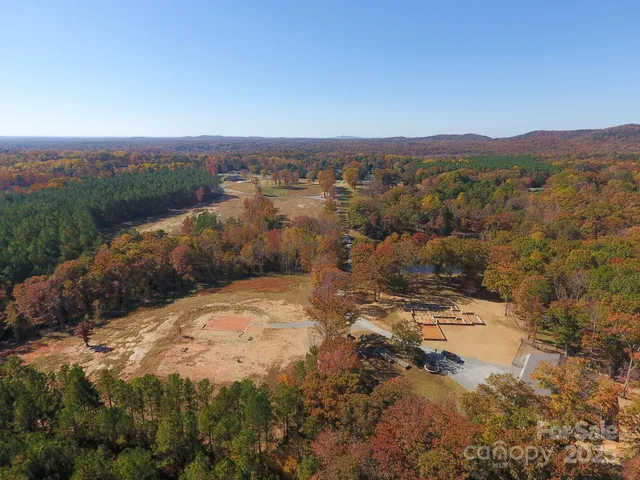 a view of a dry yard with green space