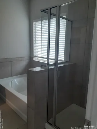 a bathroom with a bathtub