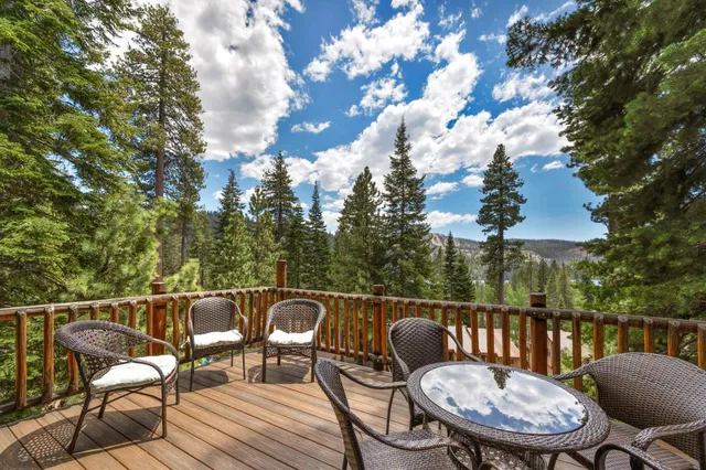 an aerial view of a house with swimming pool and garden