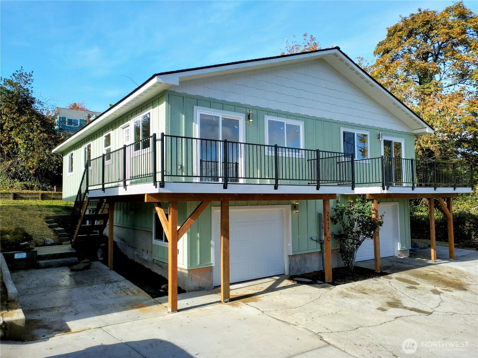 a view of a house with a balcony