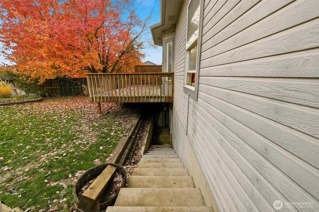 a view of balcony with wooden floor