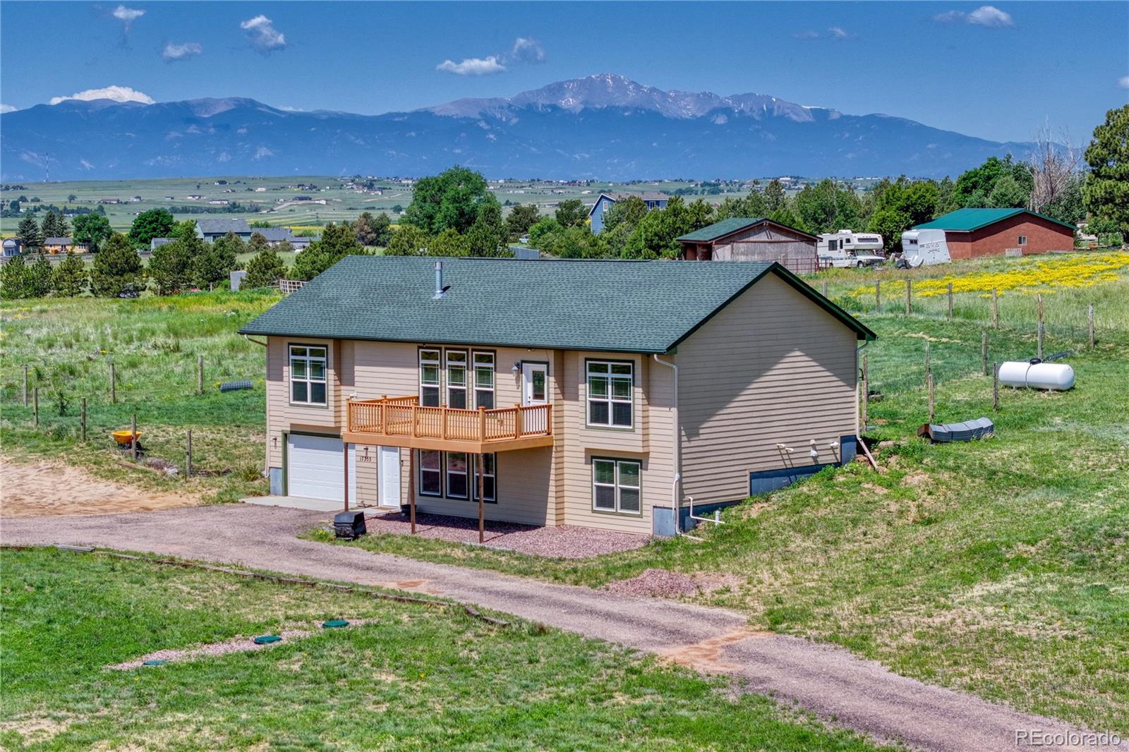 17355 Wagon Train Loop Peyton, CO 80831 - Photo 1 of 48 an aerial view of a house with a yard