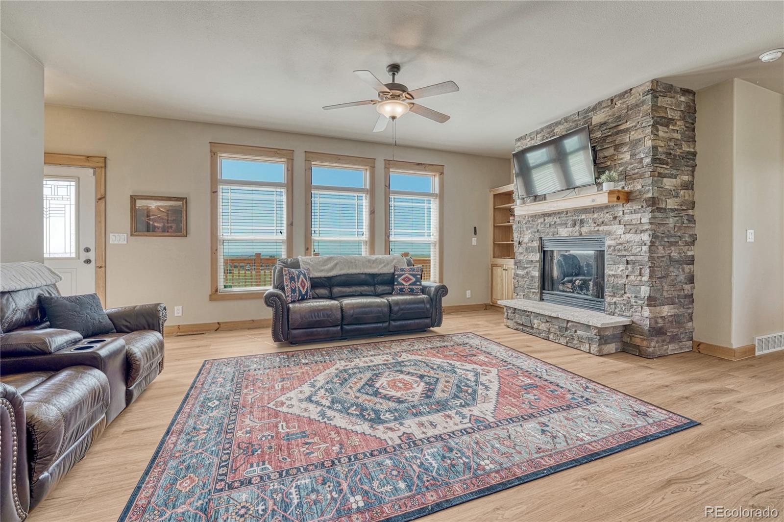 17355 Wagon Train Loop Peyton, CO 80831 - Photo 3 of 48 a living room with furniture and a fireplace