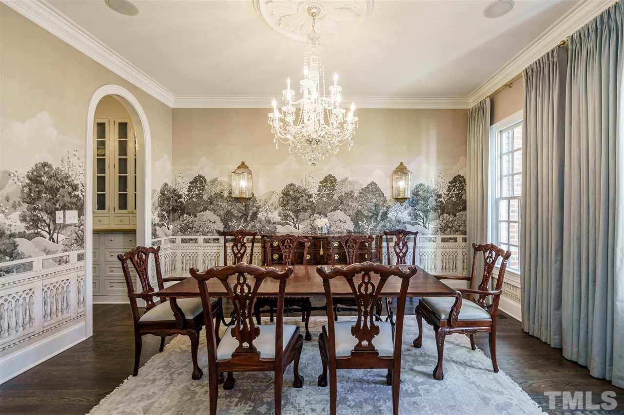 1530 Brooks Avenue Raleigh, NC 27607 - Photo 6 of 30 This custom wallpaper is a showstopper! Beautiful dining room with incredible sparkling chandelier!