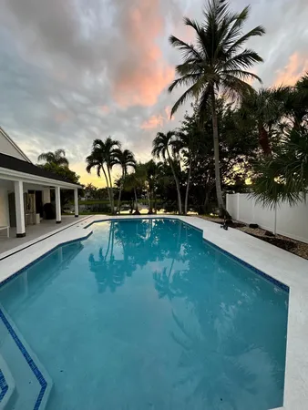 swimming pool with trees in the background