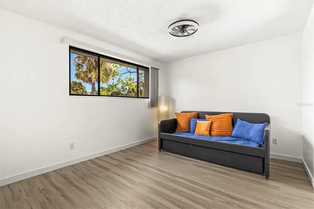 a view of a garden with an outdoor space