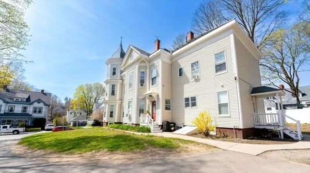 a view of a large white building