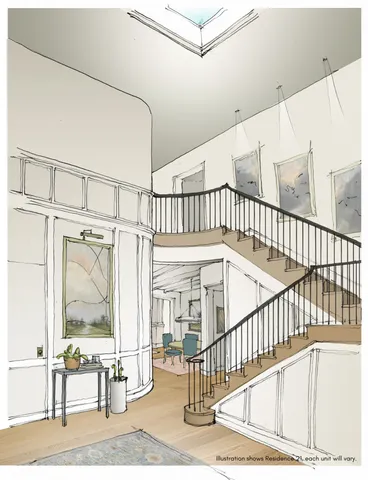 a view of staircase with railing and a rug