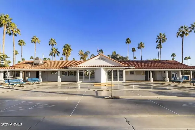 a view of an outdoor space with seating