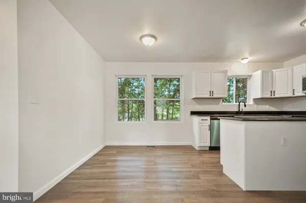 a kitchen with a sink a window and cabinets