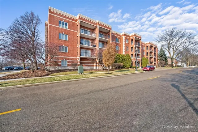 a view of a building with a street