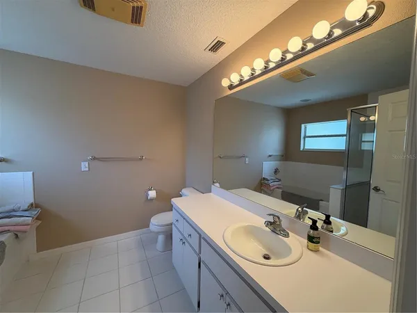 a bathroom with a sink a toilet and mirror