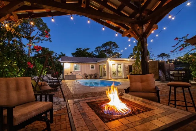 a view of a porch with furniture