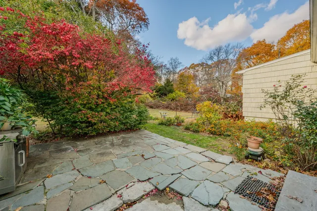 a view of a pathway both side of house