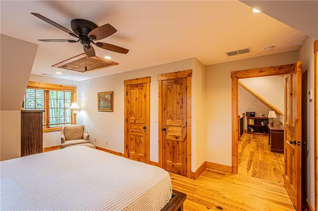 a view of balcony with wooden floor
