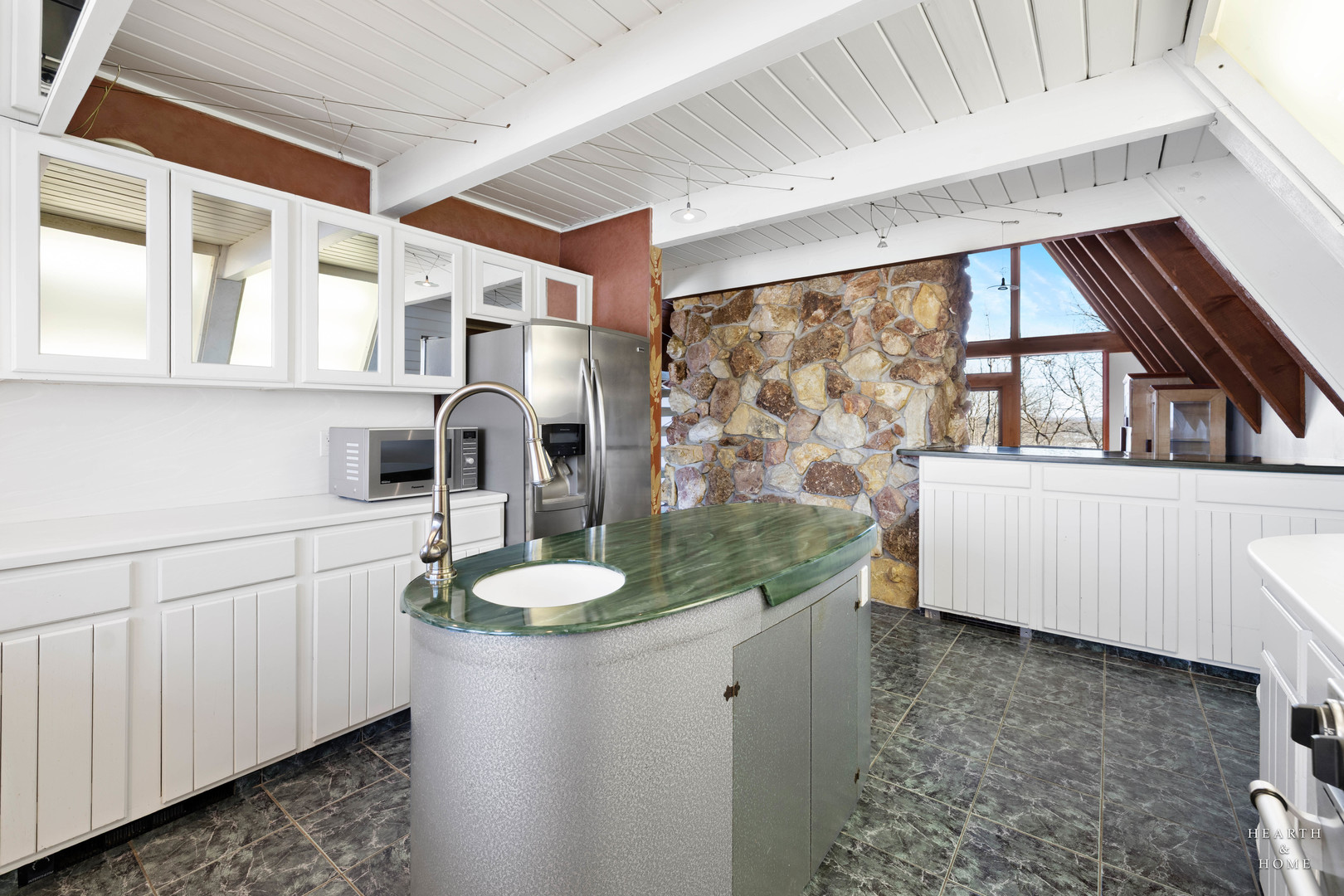 7814 North Pillow Hill Road Spring Grove, IL 60081 - Photo 18 of 62 a bathroom with a granite countertop sink and a mirror
