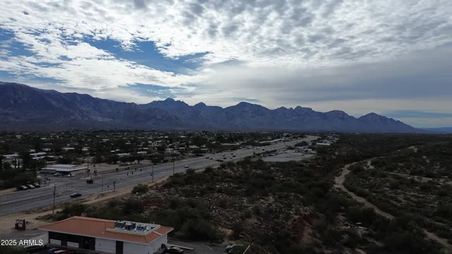a view of a city with a mountain
