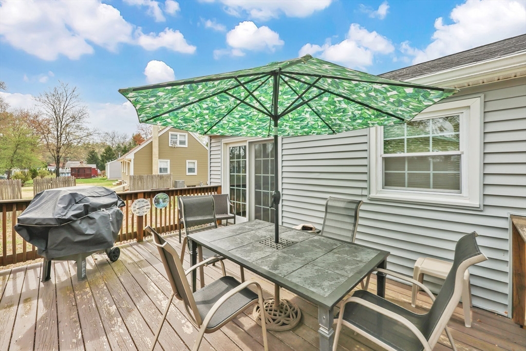 37 Kenneth Road Easthampton, MA 01027 - Photo 29 of 35 a view of a patio with table and chairs with wooden floor and fence